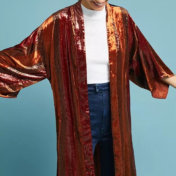 NWT Ett-twa By Anthropologie Longline Velvet Kimono Jacket Size XS / S-P - Picture 2 of 10